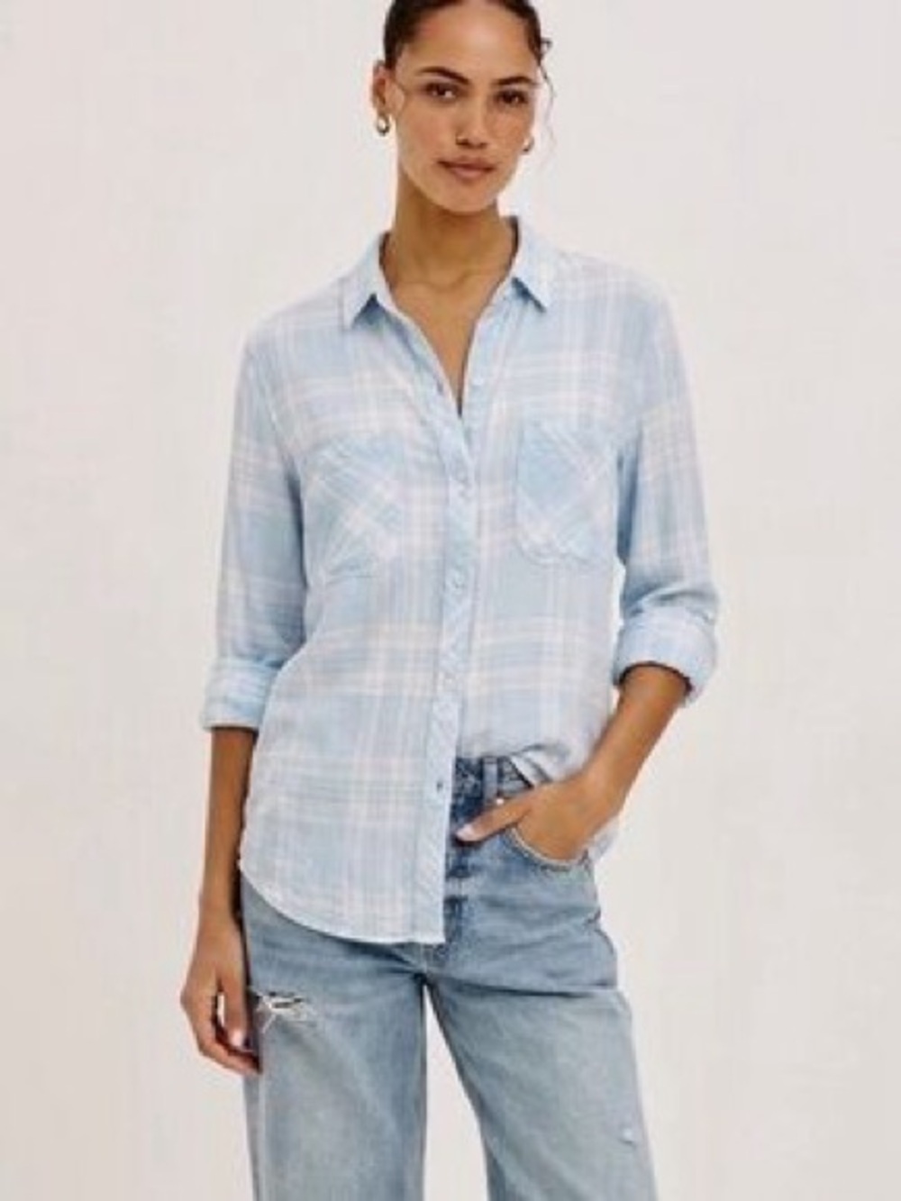 Rails Light Blue Plaid Button Down Shirt Size Small | Long Sleev